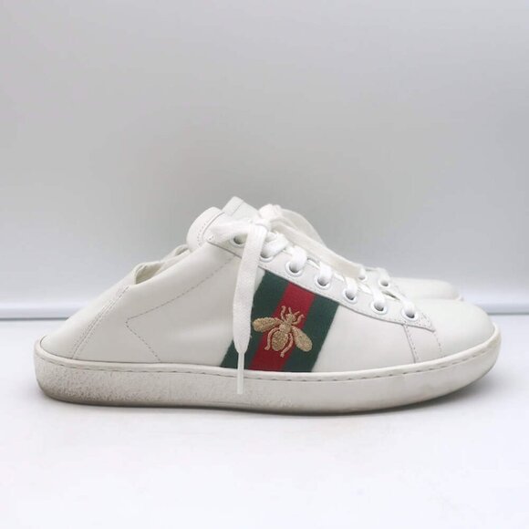 Gucci Ace Bee-Embroidered Fold Down Sneakers White Leather Size 35.5 - Picture 3 of 16